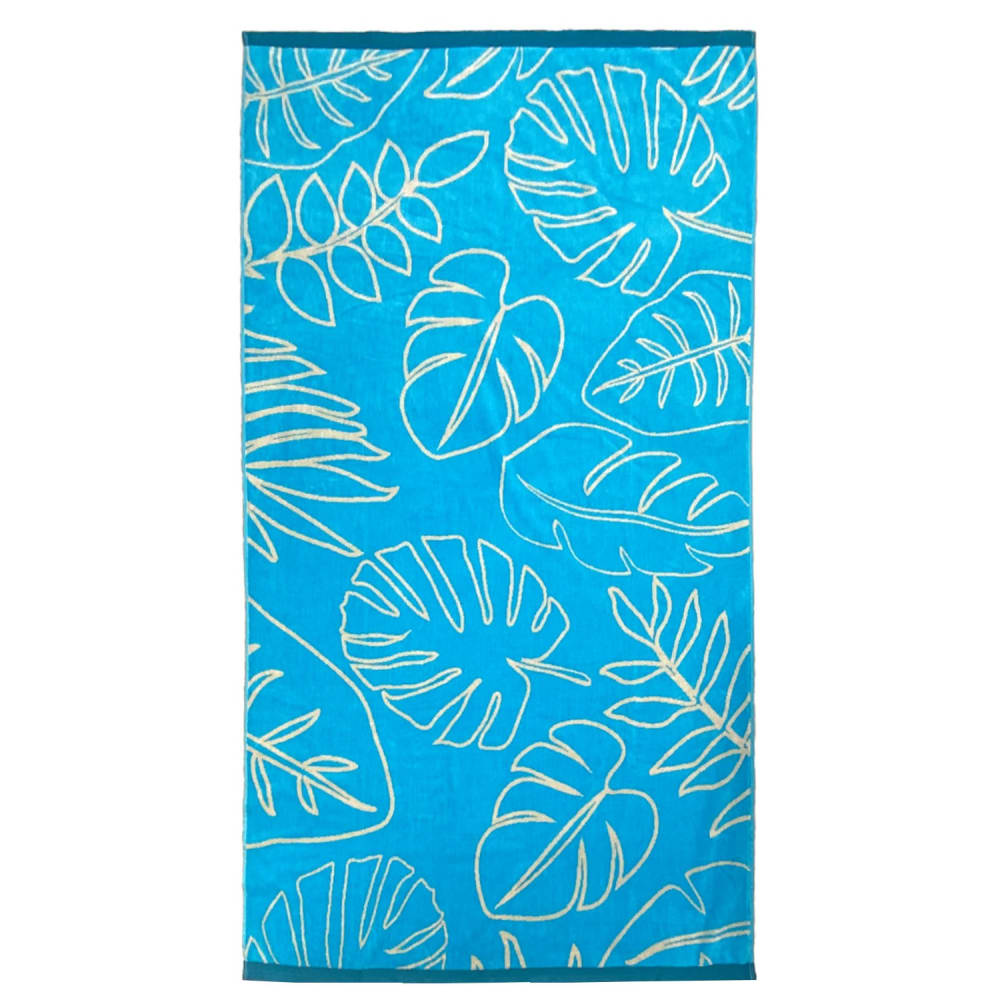 Serviette de plage éponge velours Jacquard Kentia 100x175 bleu