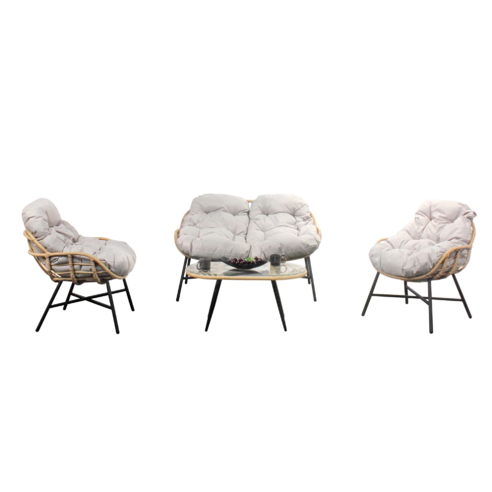 Salon de jardin 4 places canapé + fauteuils beige