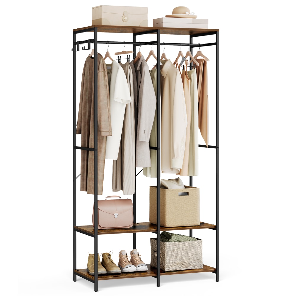 SONGMICS Armoire ouvert pernderie avec tringles de suspension crochets marron style industriel Marron Panneau De Particules - 95x180x40cm