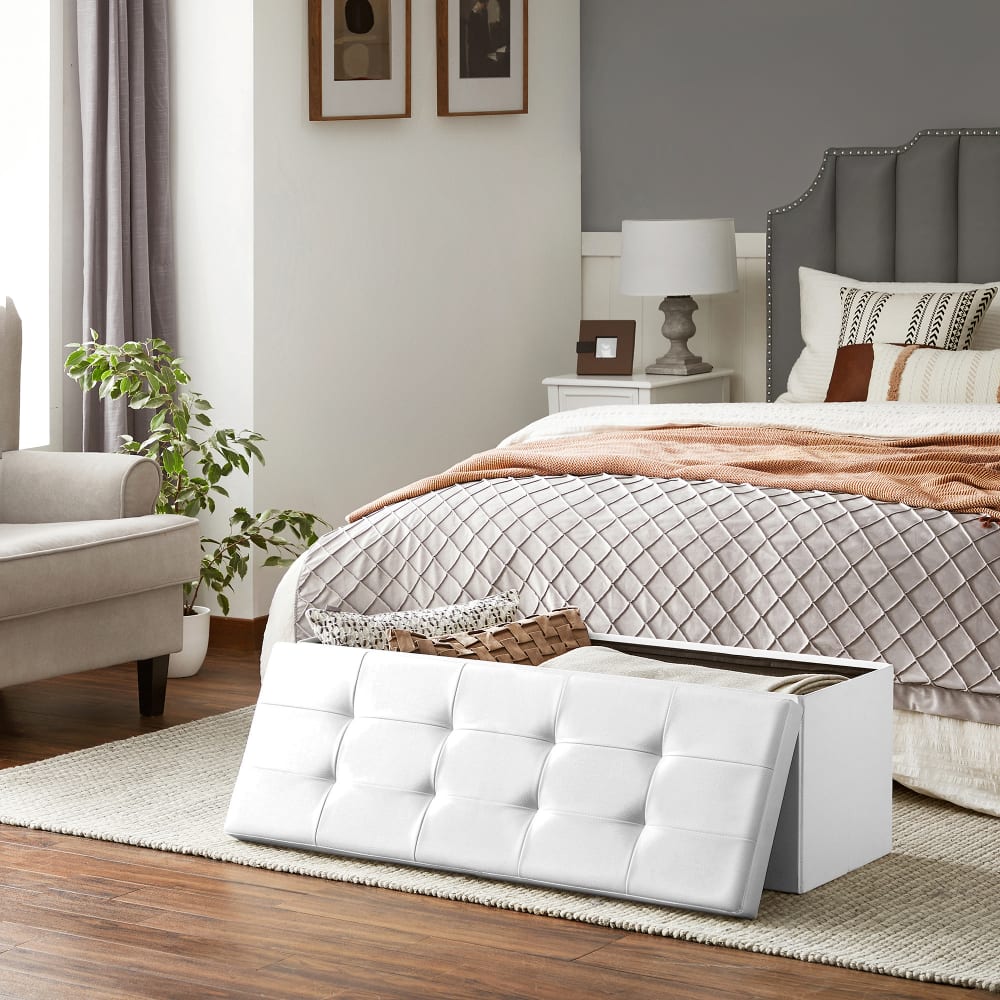 Banc de Rangement Pliable 110 x 38 x 38 cm Blanc - Maisons du Monde