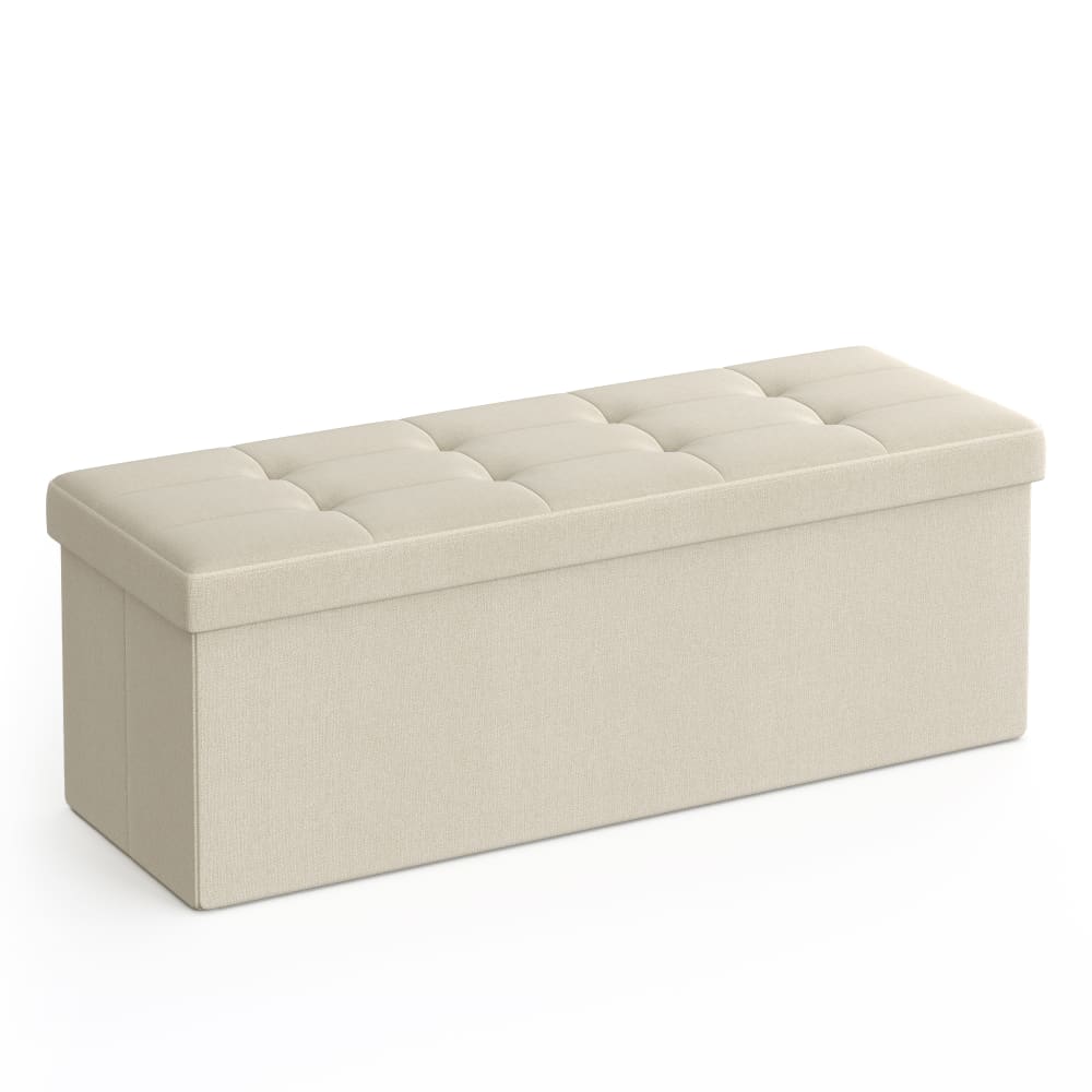 Banc de rangement pliable 110 x 38 x 38 cm tissu façon lin beige — Beyit