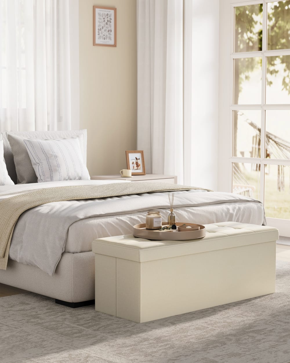 Banc de rangement coffre de siège banc 38 x 110 x 38 cm blanc et crème - Maisons du Monde