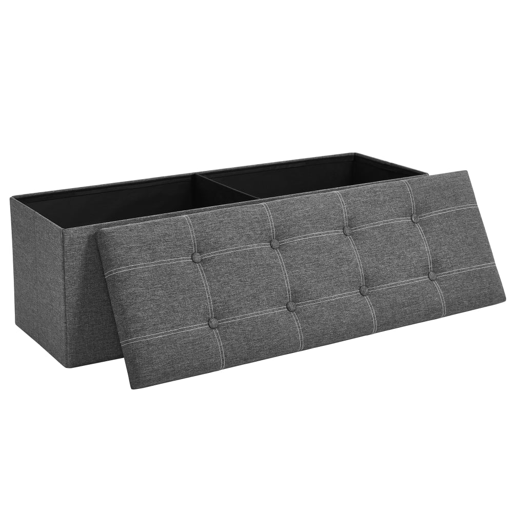 Banc de rangement pliable 110 x 38 x 38 cm tissu façon lin gris foncé Banc de rangement pliable 110 x 38 x 38 cm tissu façon lin gris foncé