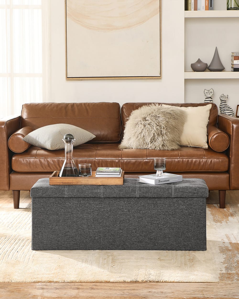Banc de rangement pouf pliable bout de lit 38 x 110 x 38 cm gris - Maisons du Monde