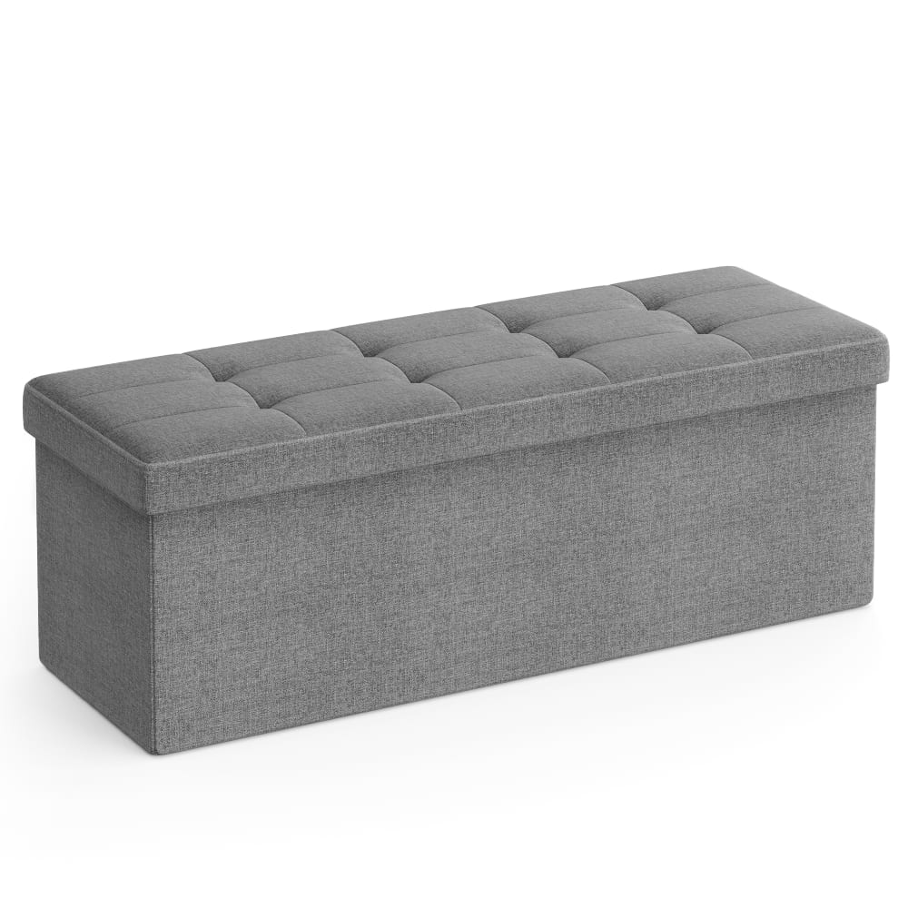 Banc de rangement pliable 110 x 38 x 38 cm tissu façon lin gris clair