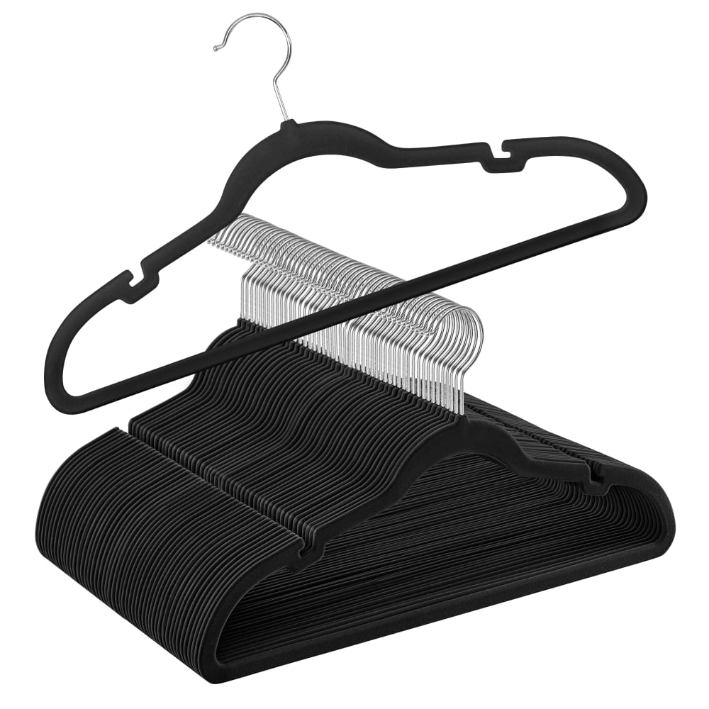 Cintres en velours antidérapants barre pour pantalons crochet noir