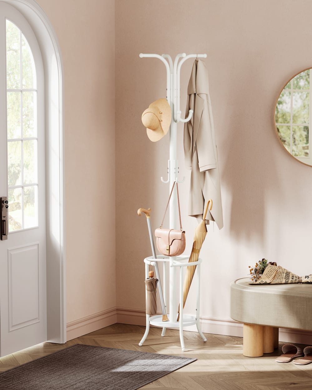Portant à vêtements avec porte-parapluie 12 crochets 175 cm blanc - Maisons du Monde