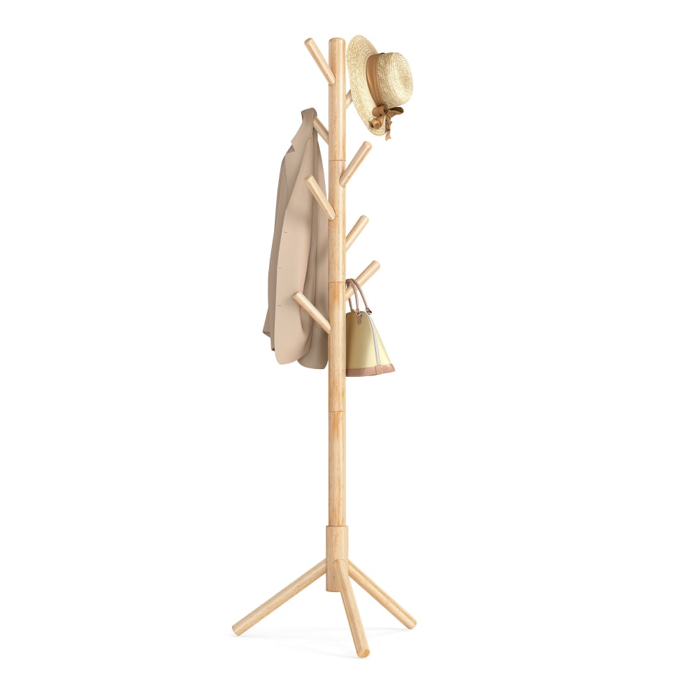 Porte-manteau sur pied en bois avec 8 crochets 46.3 x 40.3 x 174.5 cm Porte-manteau sur pied en bois avec 8 crochets 46.3 x 40.3 x 174.5 cm
