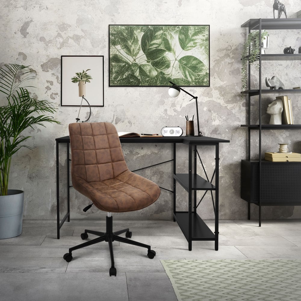 Bürostuhl Kunstleder Braun Metallgestell höhenverstellbar und