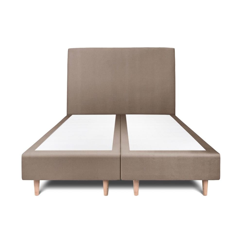 Lit avec tête de lit tapissier velours et sommier tapissier  Taupe 2x1