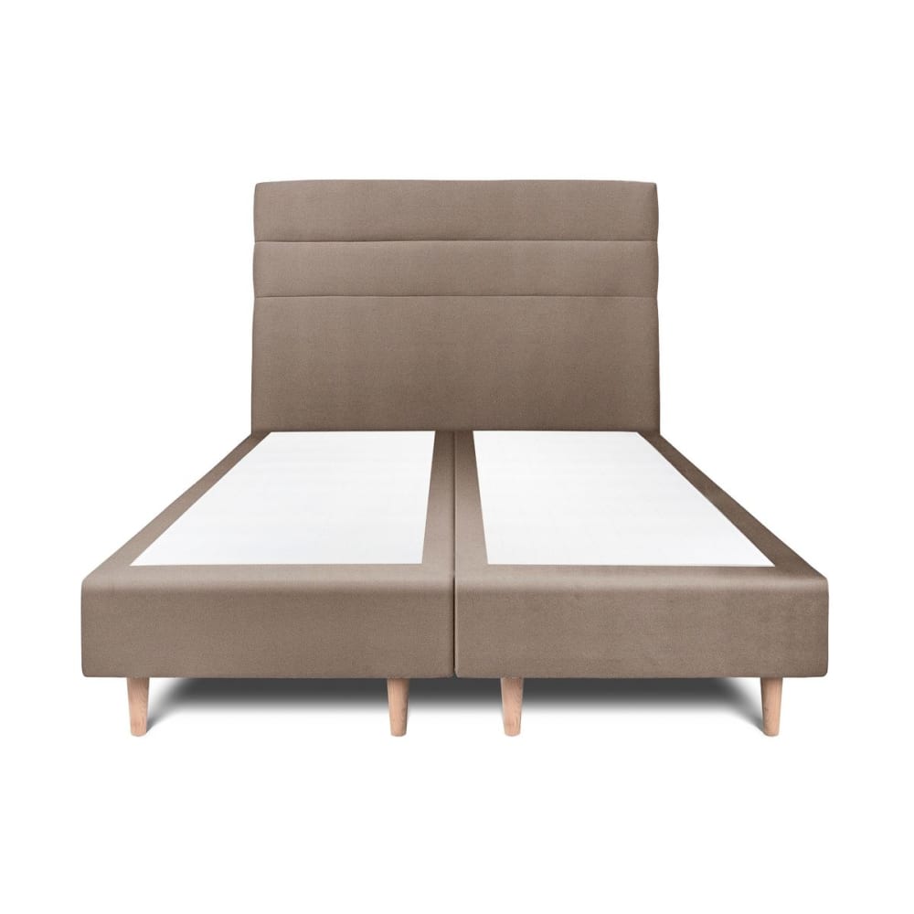 Lit avec tête de lit lignes velours et sommier tapissier  Taupe 2x80x2