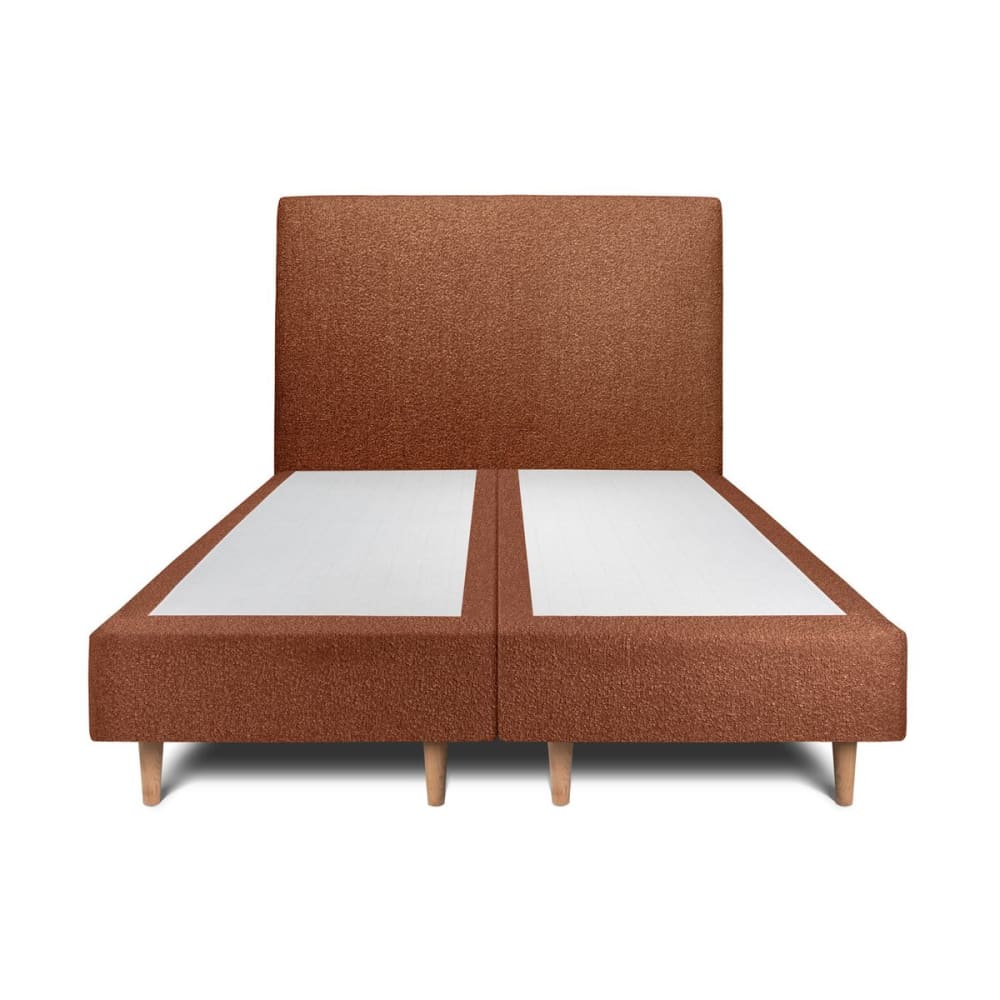 Lit avec tête de lit bouclette et sommier tapissier  Terracotta 2x80x2
