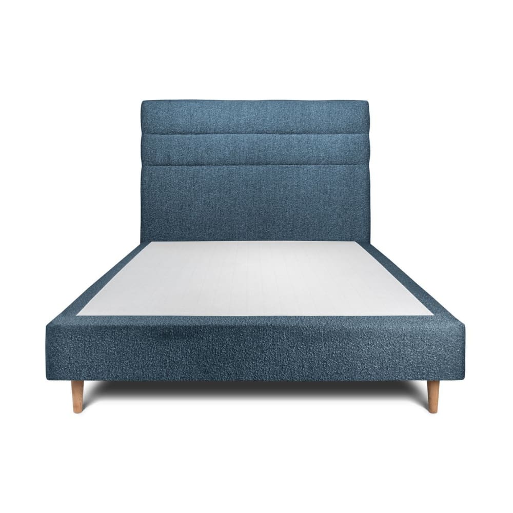 Lit avec tête de lit lignes bouclette et sommier tapissier  Bleu 140x1