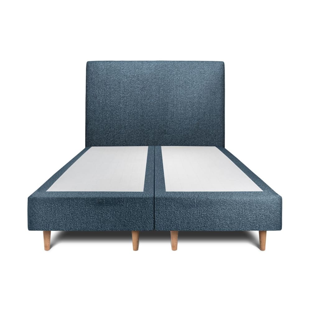 Lit avec tête de lit bouclette et sommier tapissier  Bleu 2x90x200