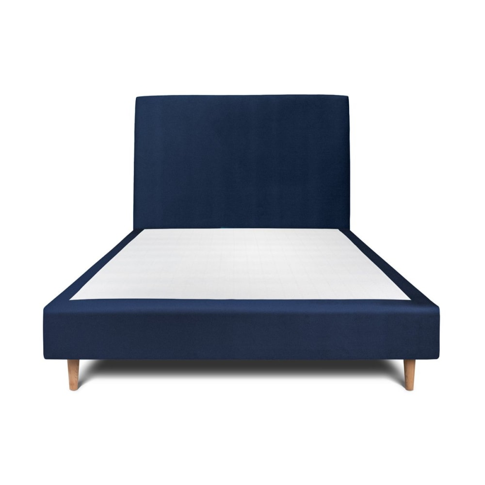 Lit avec tête de lit tapissier velours et sommier tapissier  Bleu océa