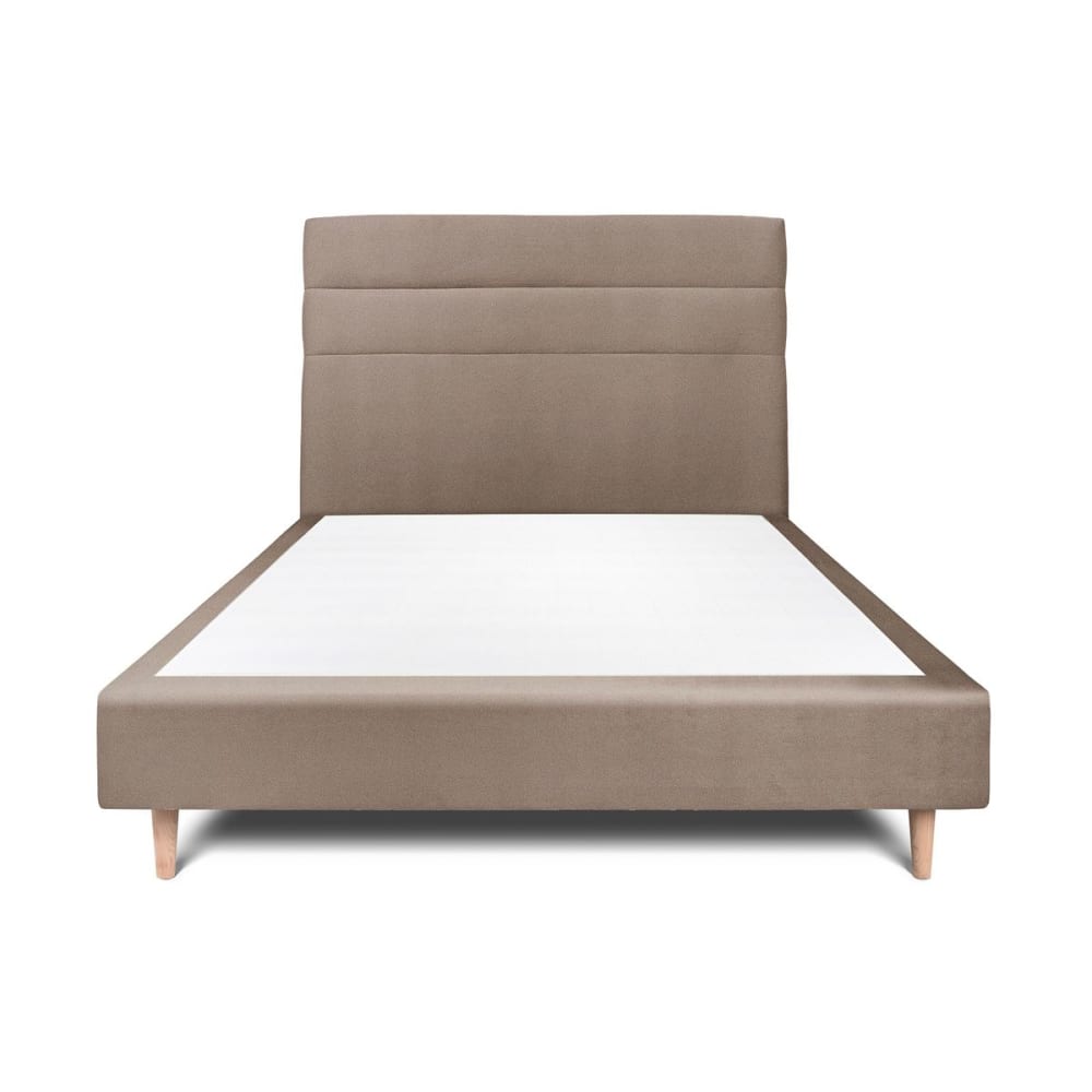 Lit avec tête de lit lignes velours et sommier tapissier  Taupe 160x20