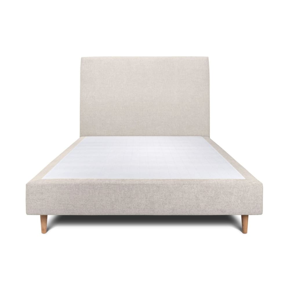 Lit avec tête de lit tapissier tissu et sommier tapissier  Beige clair