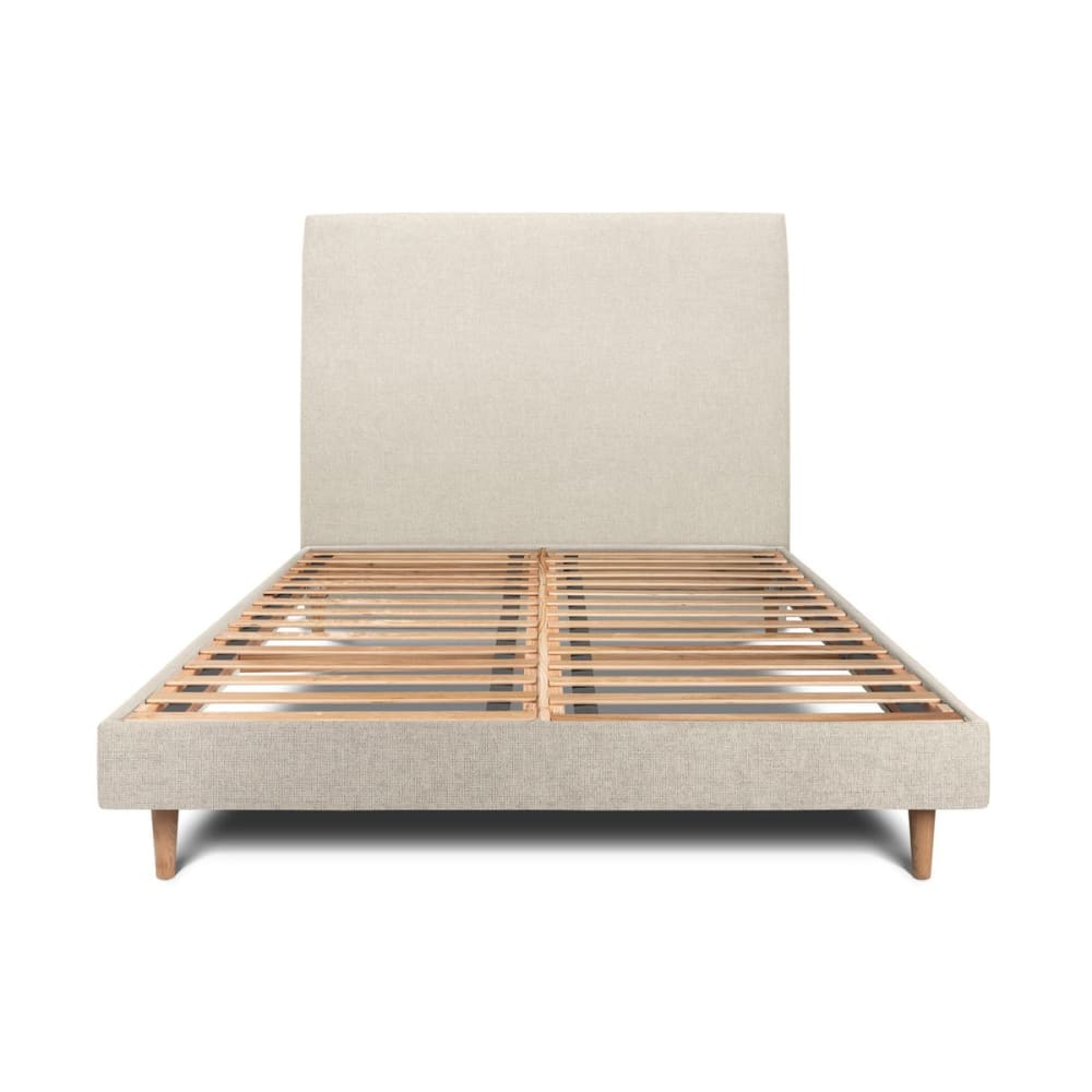 Lit avec tête de lit tapissier tissu et sommier kit  Beige clair 180x2