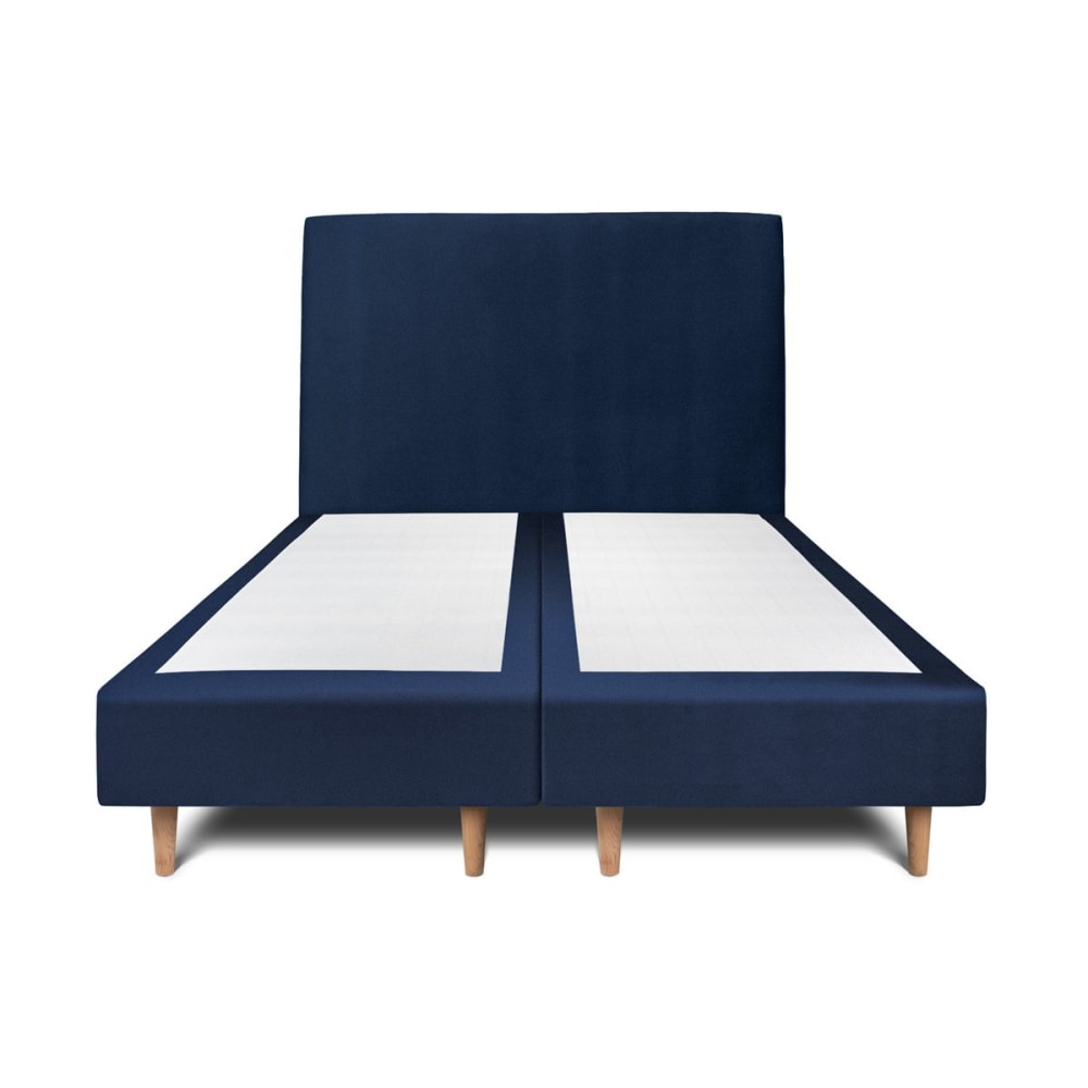 Lit avec tête de lit tapissier velours et sommier tapissier  Bleu océa