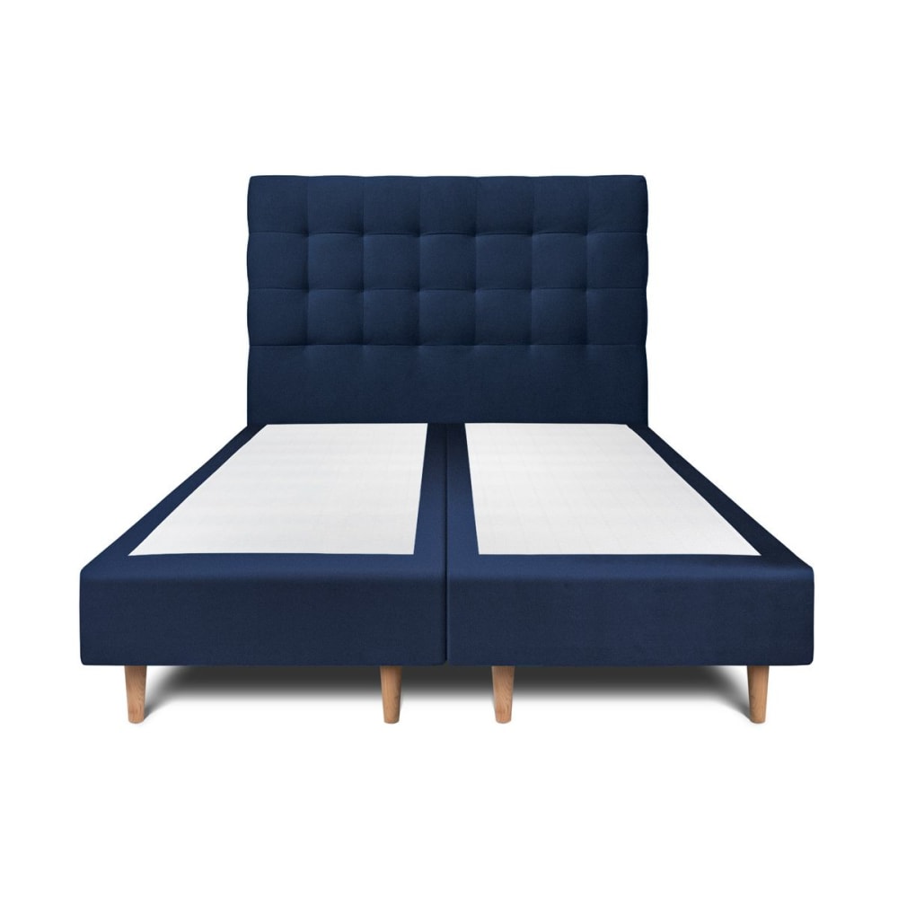 Lit avec tête de lit capitonnée velours et sommier  Bleu océan 2x90x20