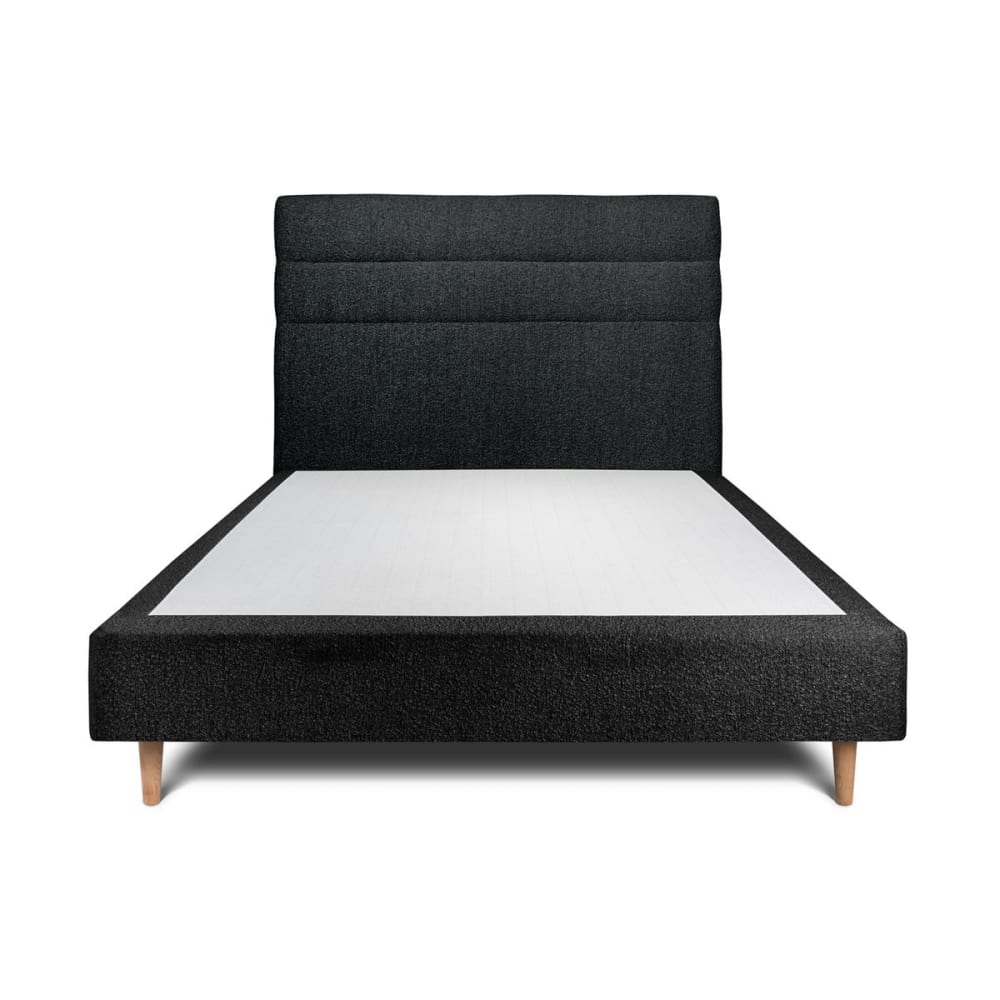Lit avec tête de lit lignes bouclette et sommier tapissier  Noir 140x1