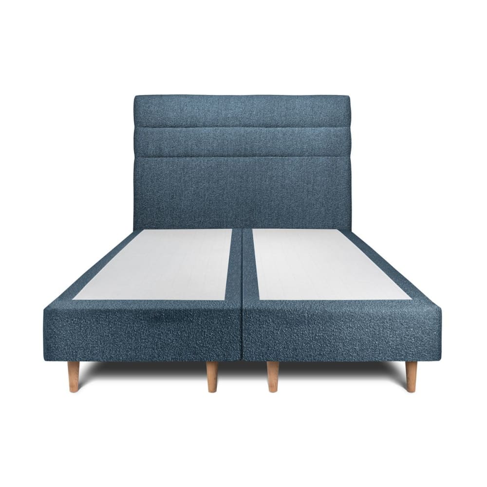 Lit avec tête de lit lignes bouclette et sommier tapissier  Bleu 2x100