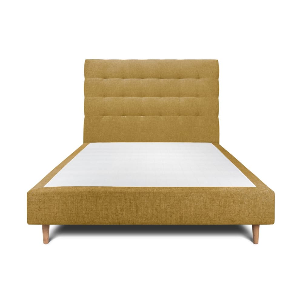 Lit avec tête de lit capitonnée tissu et sommier tapissier  Jaune 140x