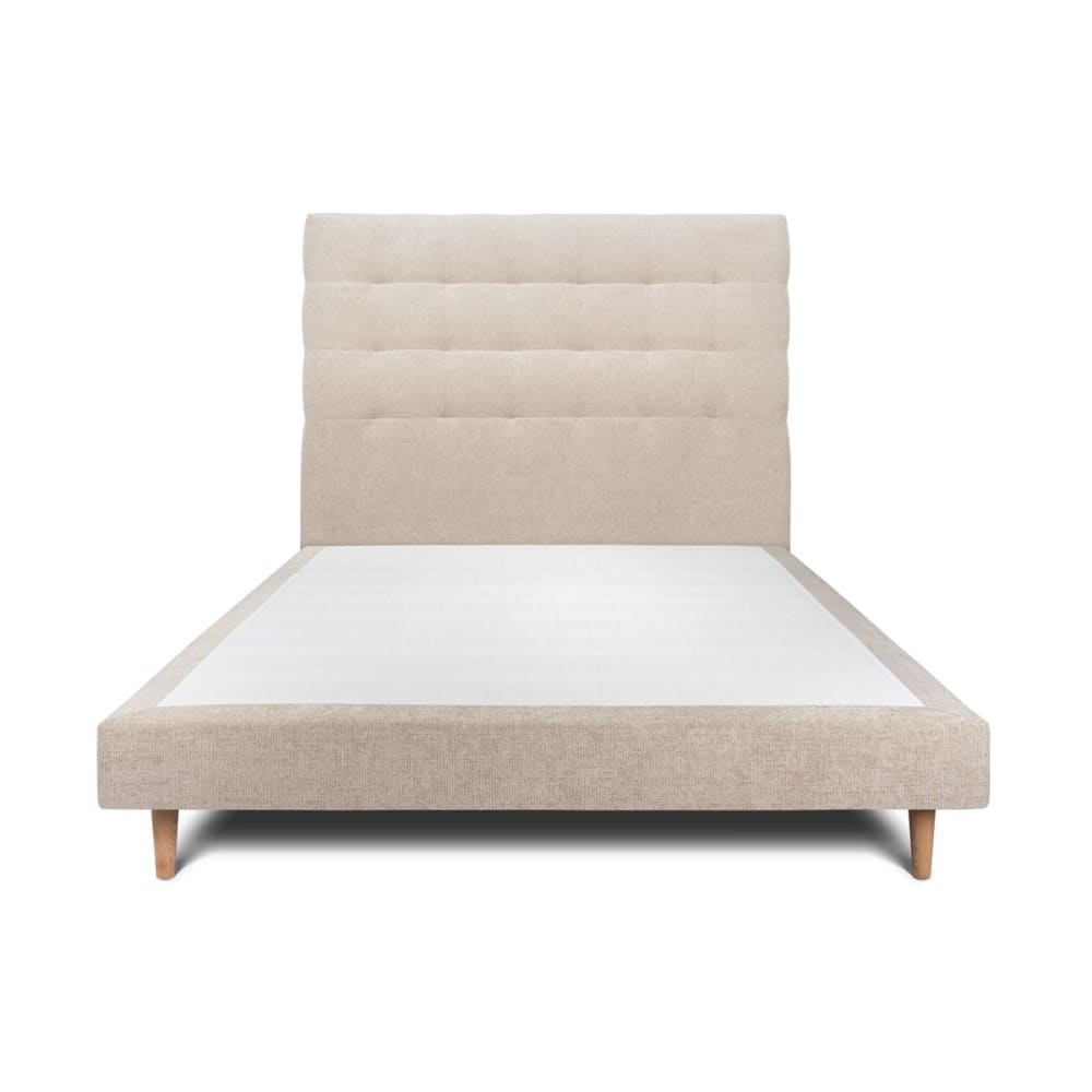 Lit avec tête de lit capitonnée tissu et sommier tapissier  Beige brun
