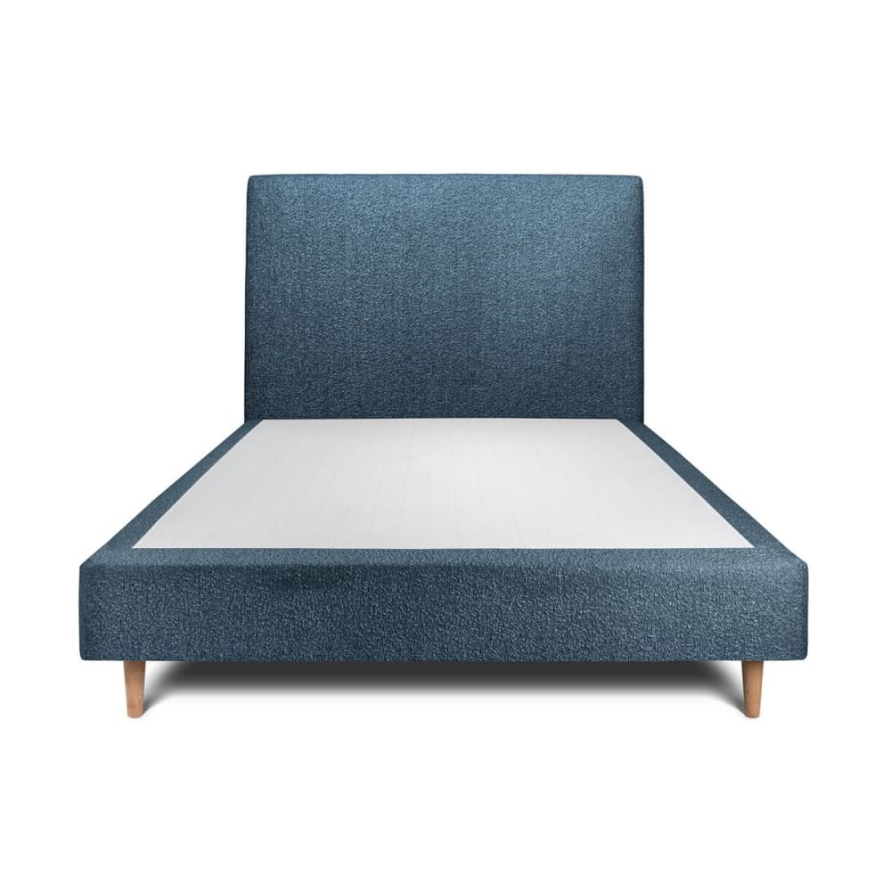 Lit avec tête de lit bouclette et sommier tapissier  Bleu 160x200