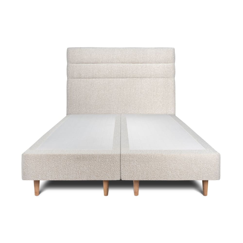 Lit avec tête de lit lignes bouclette et sommier tapissier  Beige clai