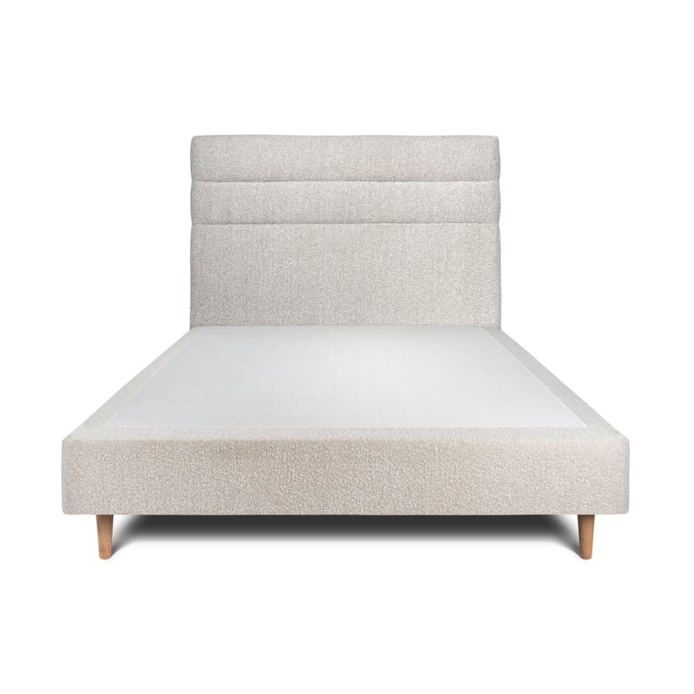 Lit avec tête de lit lignes bouclette et sommier tapissier  Beige clai