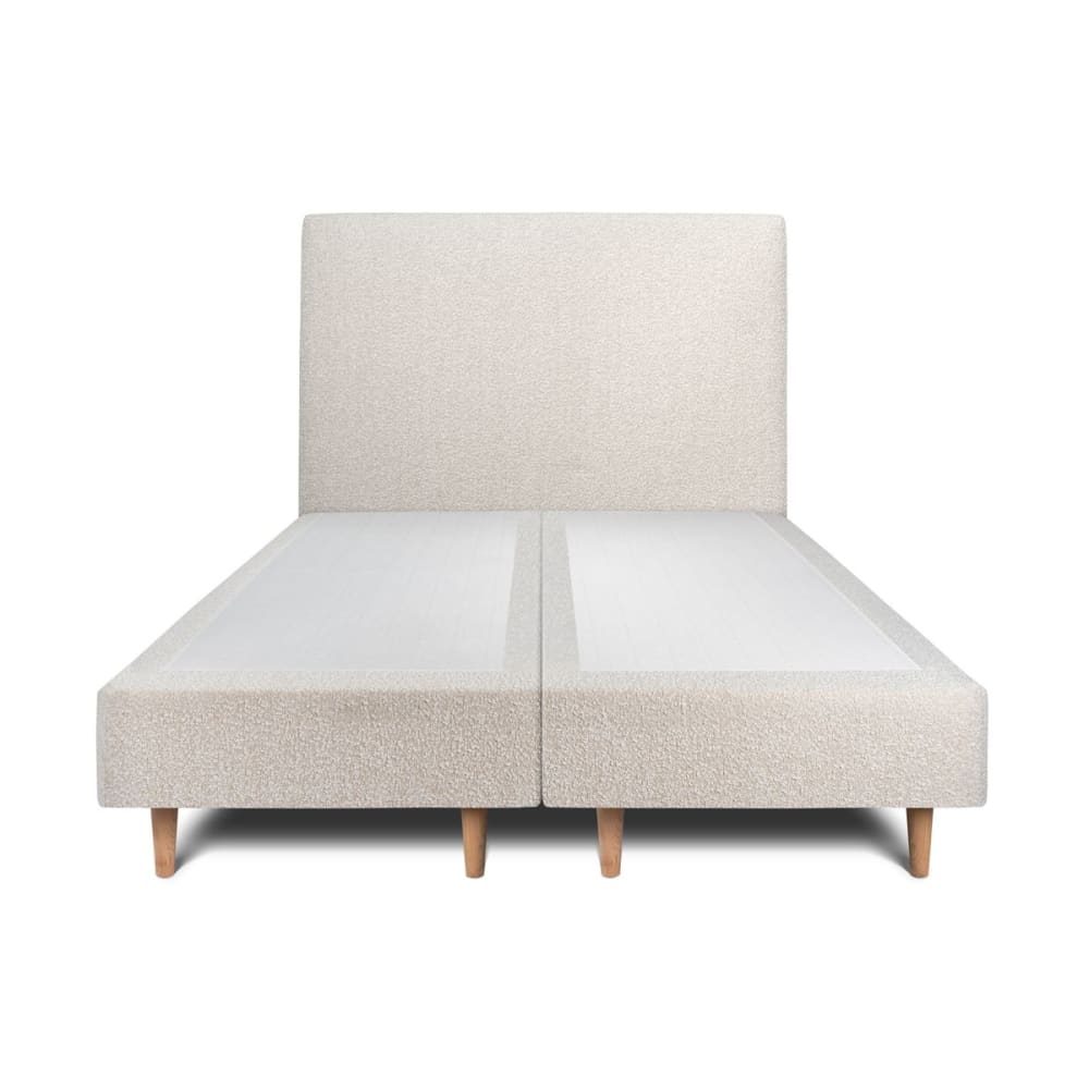 Lit avec tête de lit bouclette et sommier tapissier  Beige clair 2x80x