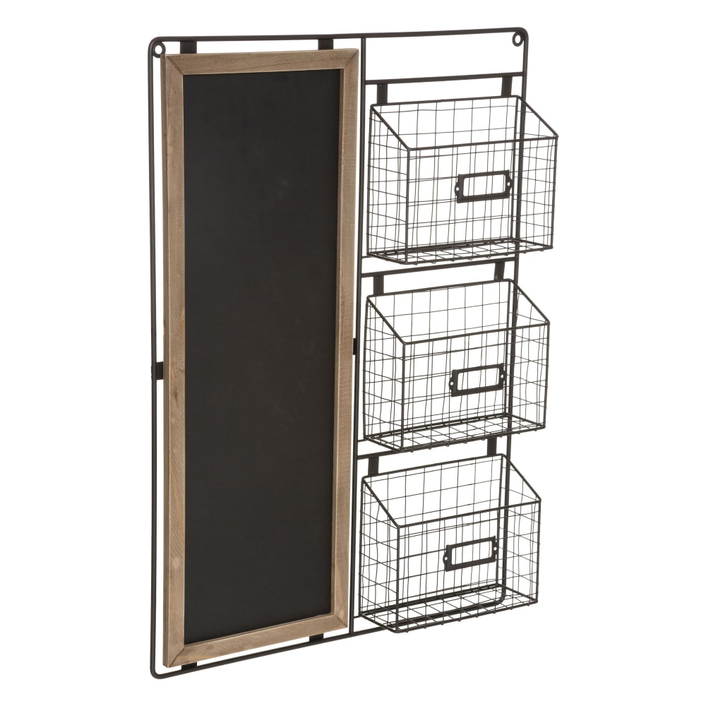Tableau ardoise mural et paniers de rangement bois et métal 50x8x70cm