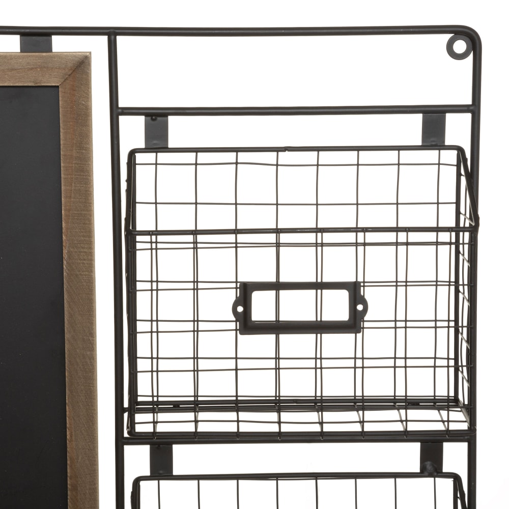 Tableau ardoise mural et paniers de rangement bois et métal 50x8x70cm