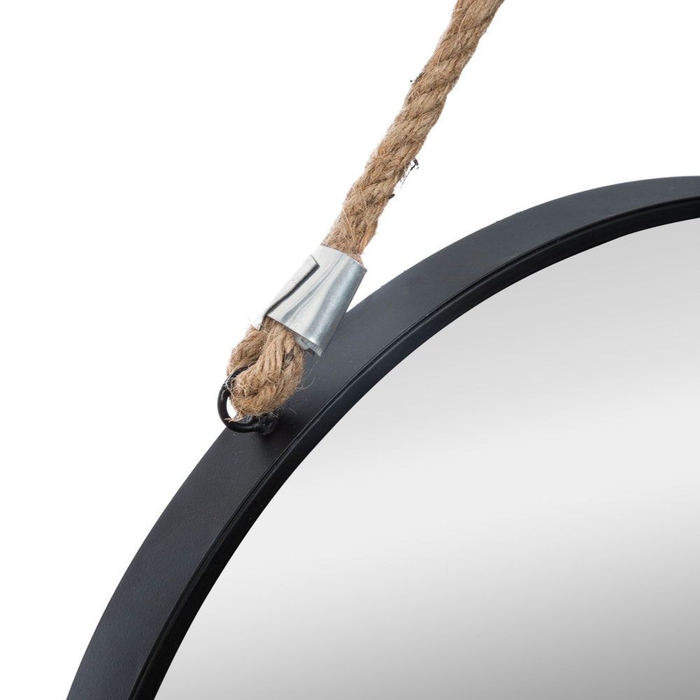 Miroir rond métal noir et corde diamètre 38cm