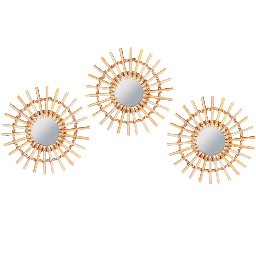 Set de 3 miroirs ronds en bambou 28x28cm