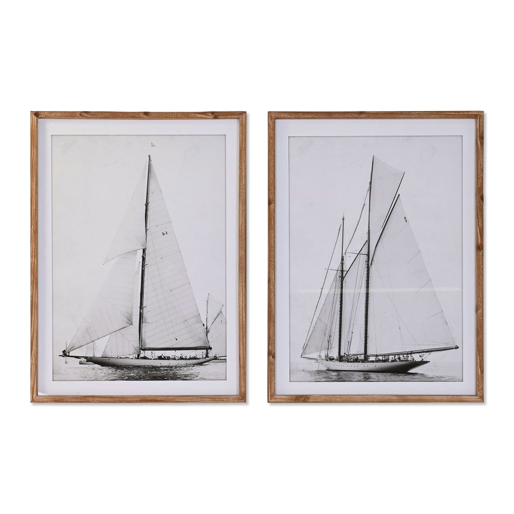 Wadiga Set de 2 cadres décoratifs voiliers 60x2.5x80cm Multicolore Bois