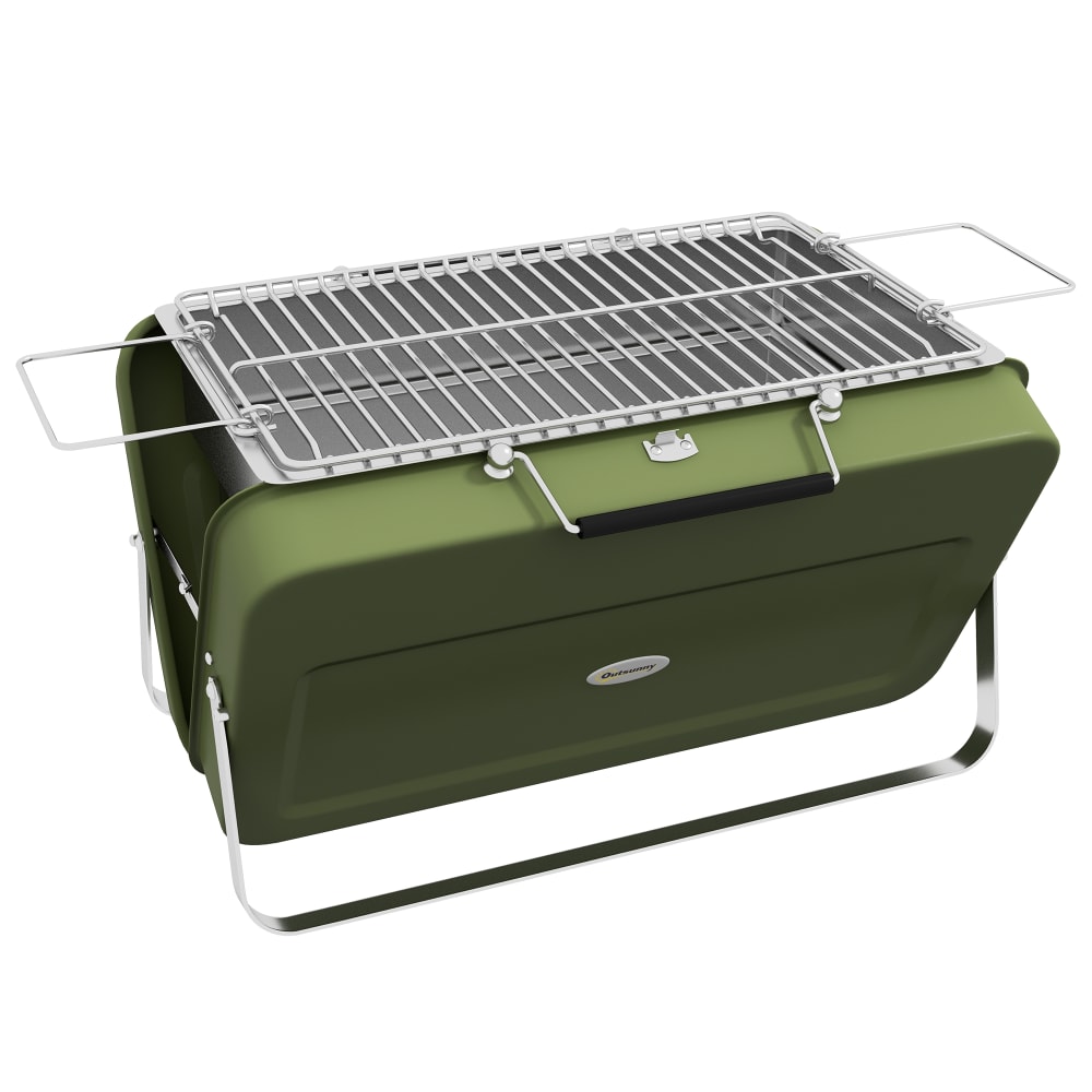 Mini barbecue à charbon portable pliable coque de valise métal vert