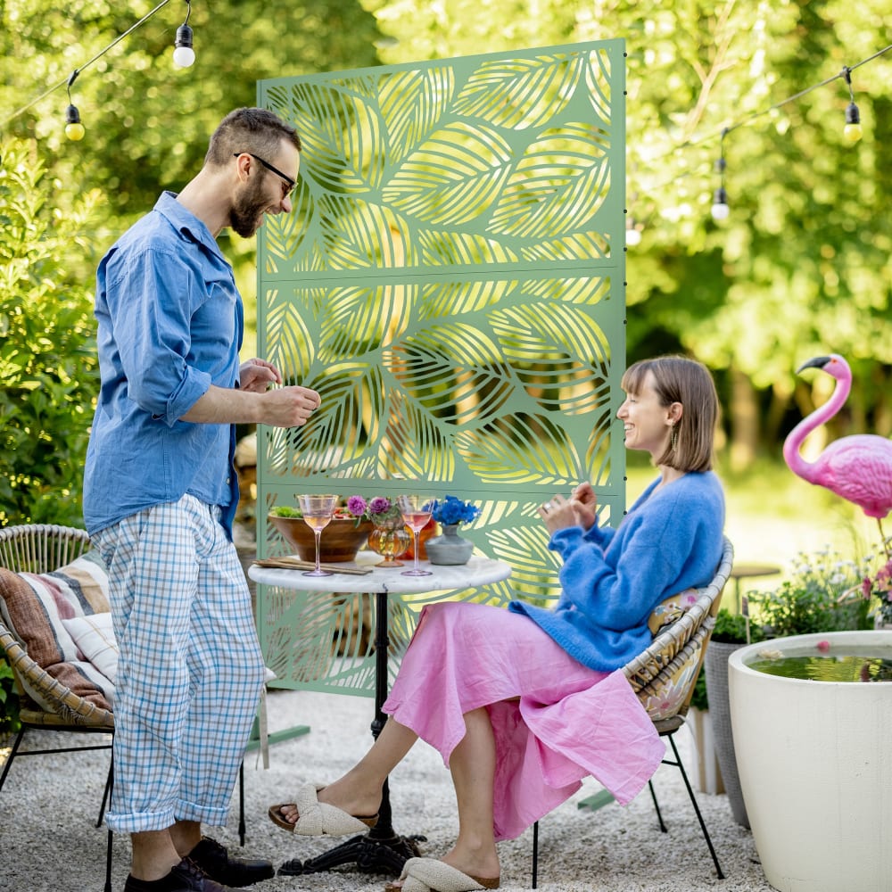 Panneau brise vue décoratif paravent motif végétal métal vert