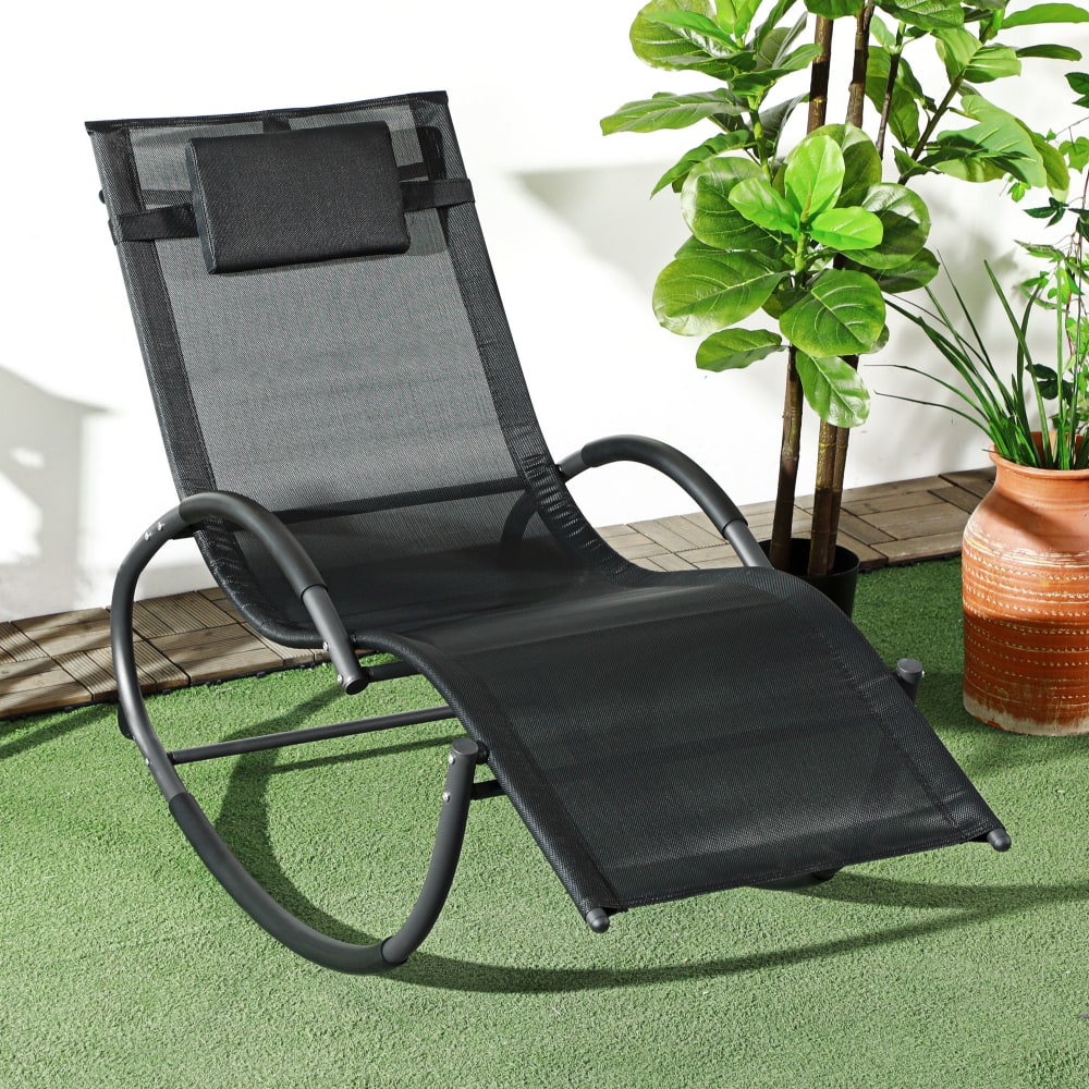 Chaise longue à bascule rocking chair design contemporain noir - Maisons du Monde