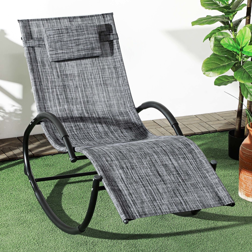 Chaise longue à bascule rocking chair design contemporain gris chiné - Maisons du Monde