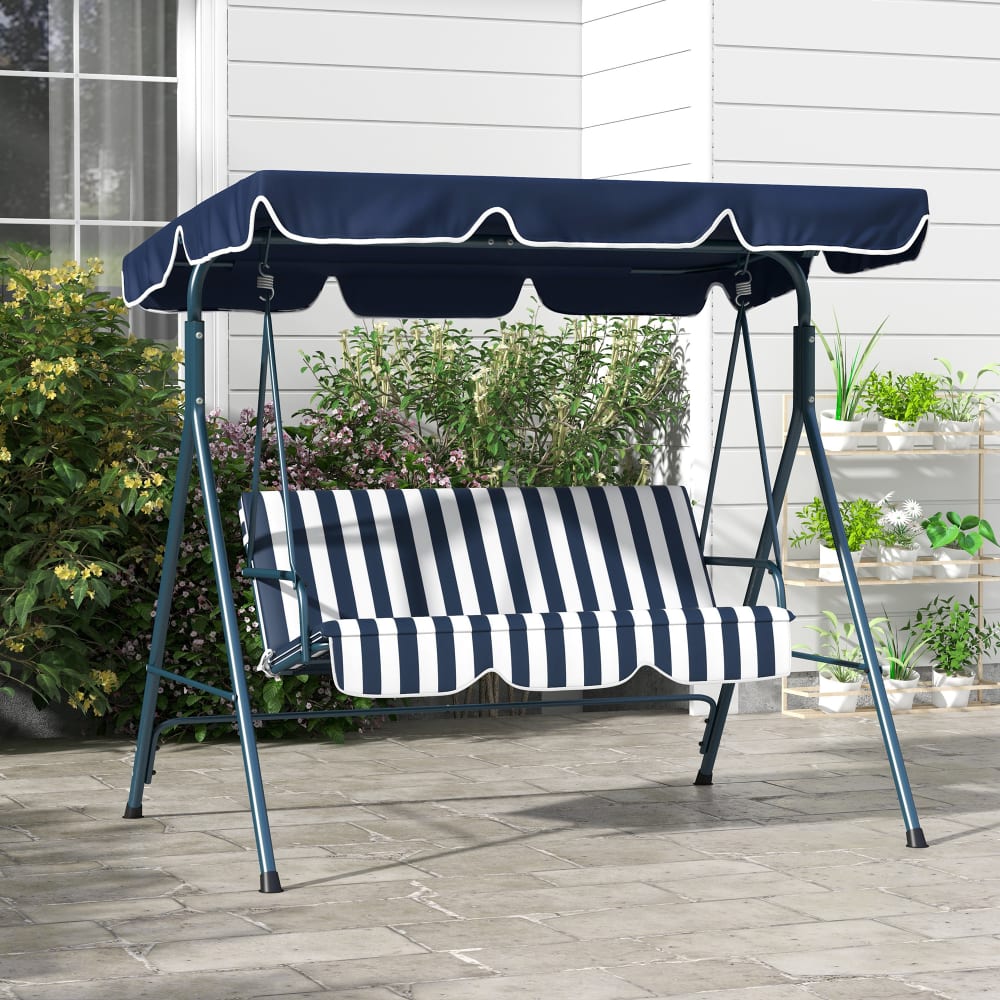 Balancelle de jardin 3 places acier polyester bleu blanc rayé