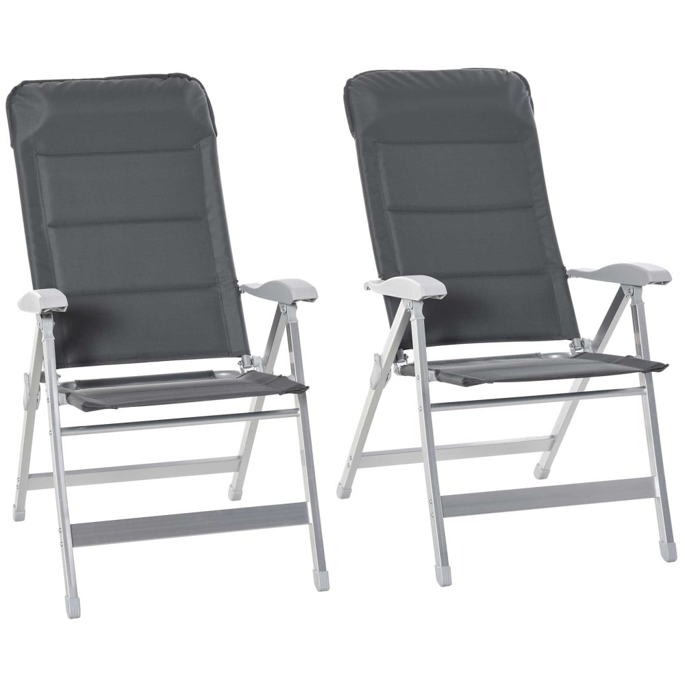 Lot de 2 chaises de jardin pliantes inclinables aluminium oxford gris