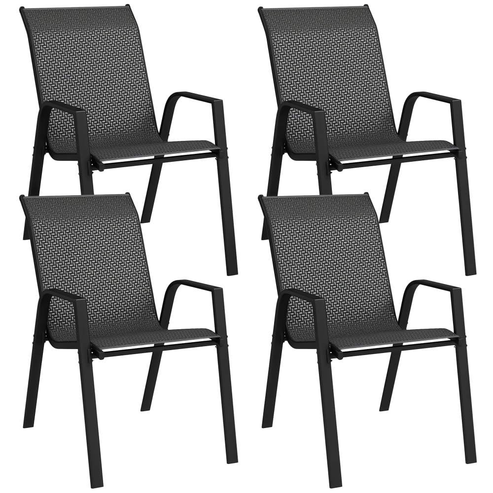Lot de 4 chaises de jardin empilables acier noir résine tressée grise