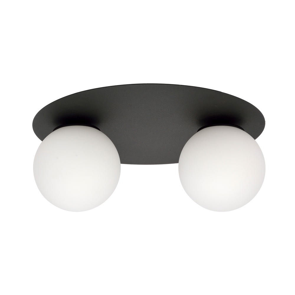 Wonderlamp Deckenleuchte mit abgerundetem Sockel mit 2 weißen Kugeln ø43 style modern Schwarz Metall