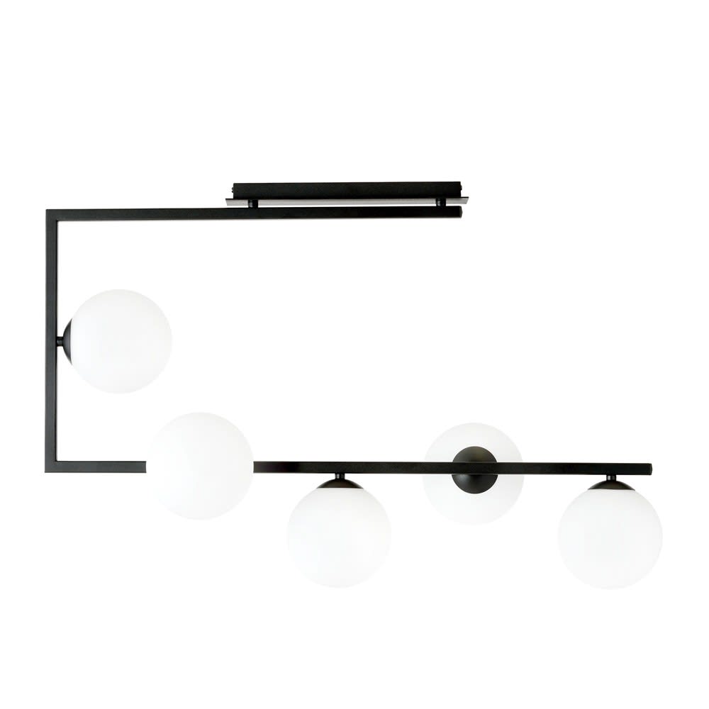 Wonderlamp Deckenleuchte im modernen Stil mit 5 weißen Kugeln style modern Schwarz Stahl