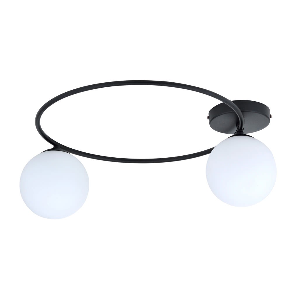 Wonderlamp Deckenleuchte mit schwarzer ringförmiger Struktur und 2 Opalkugeln style modern - Metall