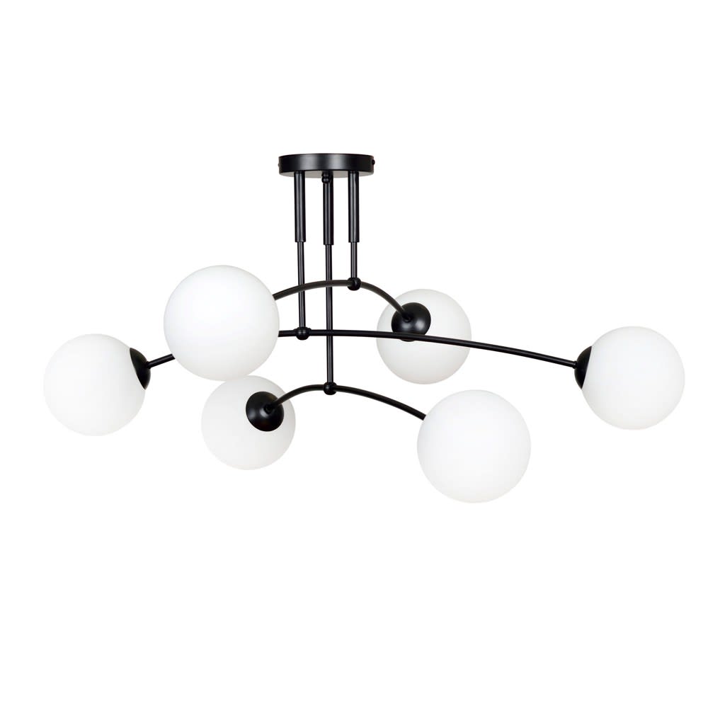 Wonderlamp Plafonnier noir de style minimaliste avec 6 sphères en verre style contemporain - Métal