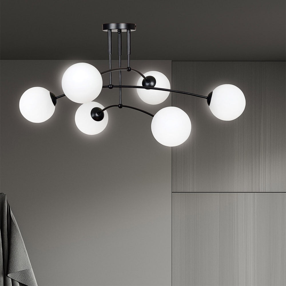 Plafonnier noir de style minimaliste avec 6 sphères en verre - Maisons du Monde