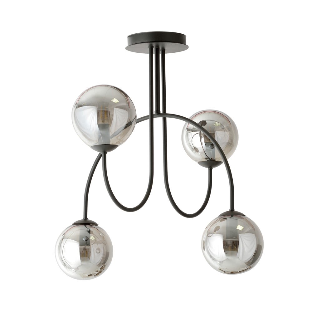 Plafonnier avec structure originale et 4 sphères miroir grises ø50